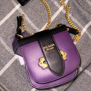 Black purple Prada bag with certificates and Prada bag. Genuine leather.